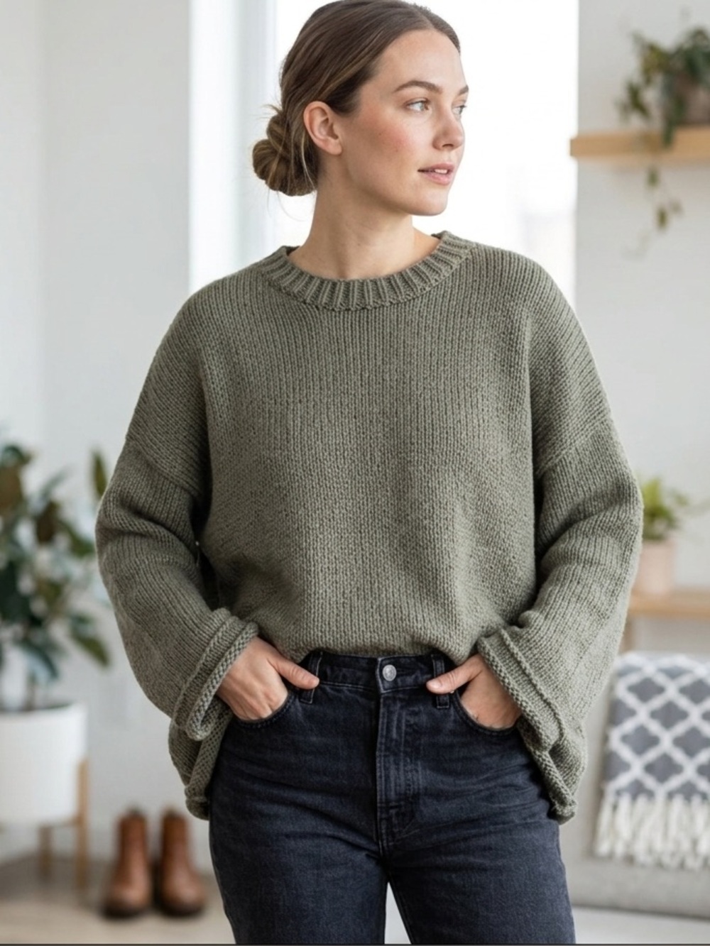 PILCRO by Anthropologie Harlow Oversized Roll Neck and Hem Sweater